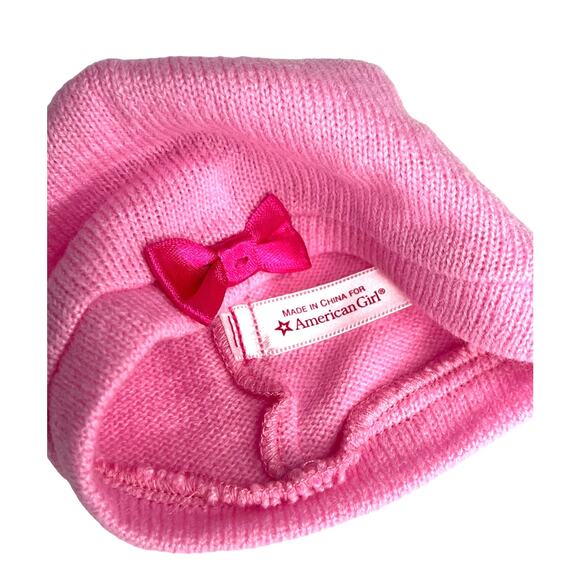 American Girl BITTY BABY Doll Clothes PINK KNIT HAT w/ Satin Bow Care Accessory - Picture 2 of 4
